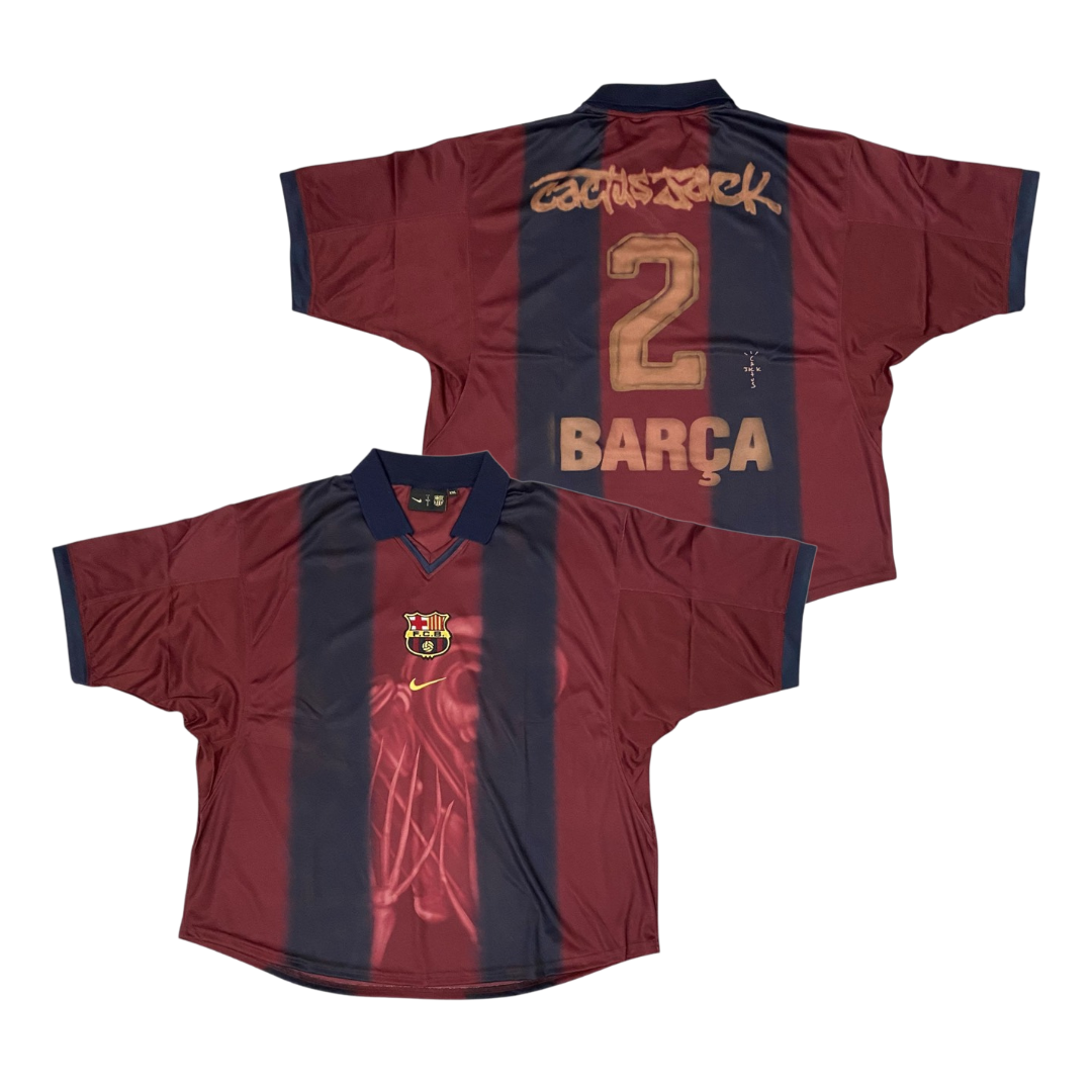 TRAVIS SCOTT Short Sleeve T-Shirt: CJ X NIKE X FC BARCELONA RETRO 2000/01 HOME SKELETON JERSEY